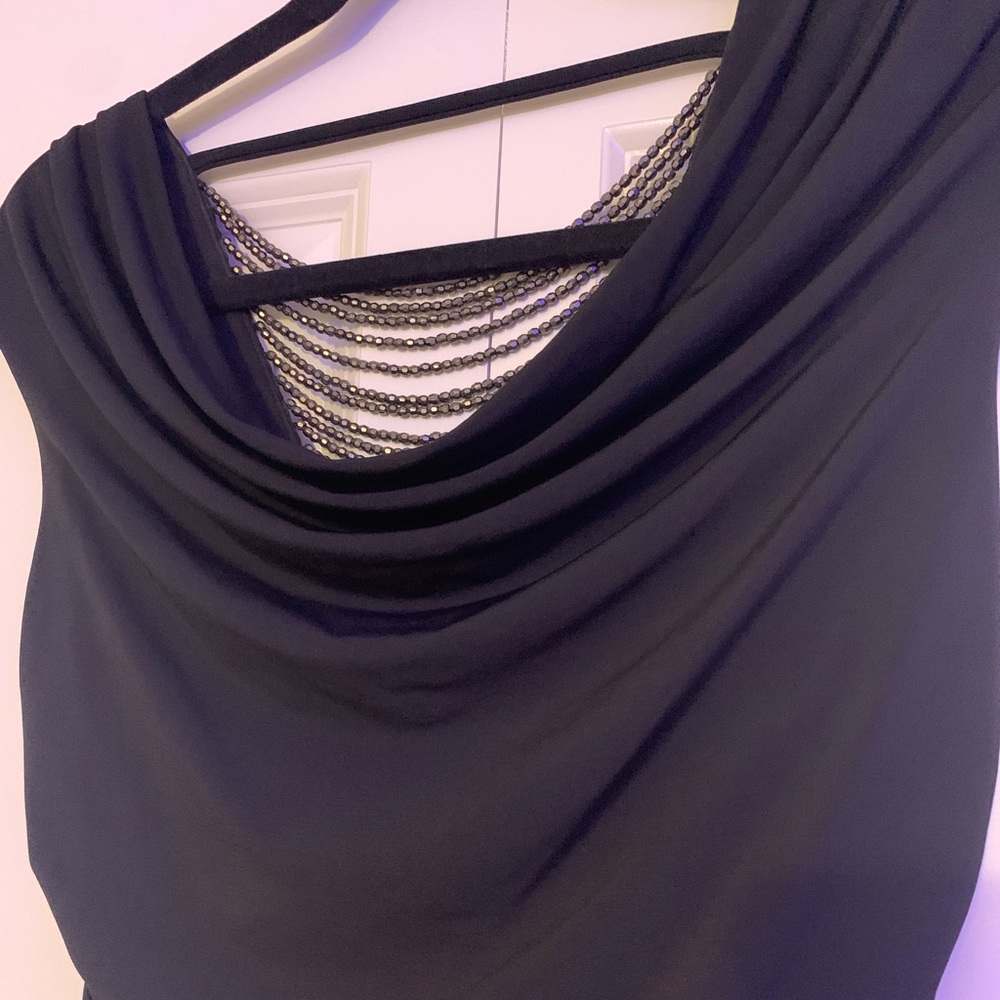 Black ruched and beaded fitted dress
